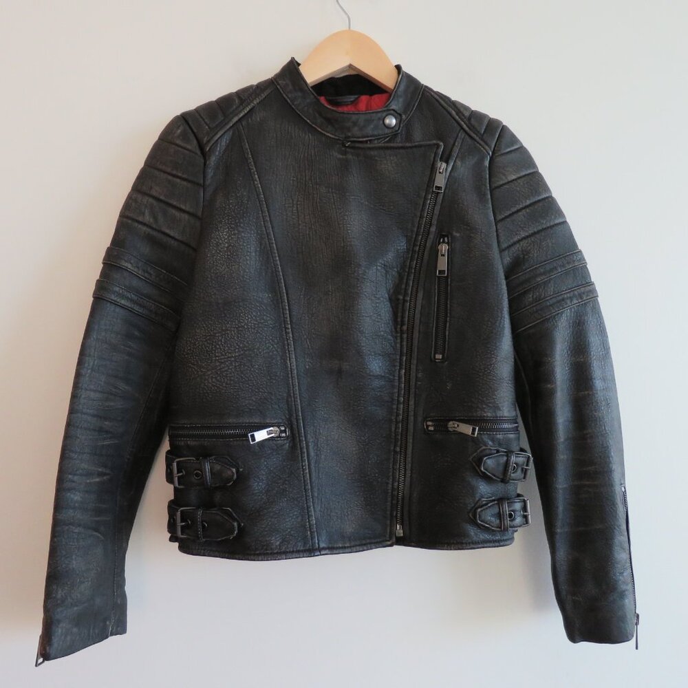 BANANA REPUBLIC Faded Black Lamb Leather Moto Jacket - Size XS - Picture 3 of 16